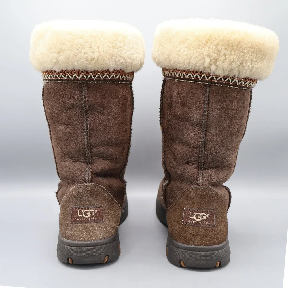 UGGUltimate Cuff Sheepskin Lined Boots Women 8 Brown‎ Lace Up Warm Boho Bohemian
